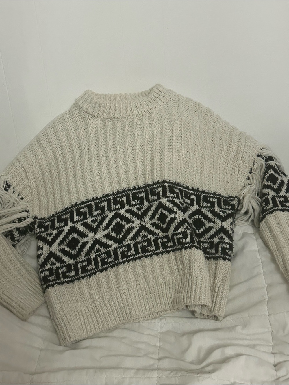 H&M Cream and Black Patterned Turtleneck Sweater